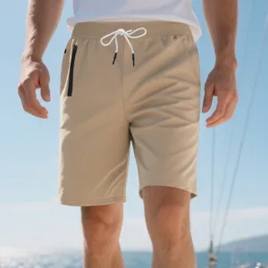 Herren lässige einfarbige Badeshorts mit Kordelzug und Reißverschlusstasche für den Sommer.