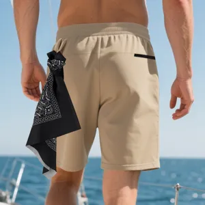 Herren lässige einfarbige Badeshorts mit Bandana-Detail für Sommerurlaub und Strand.