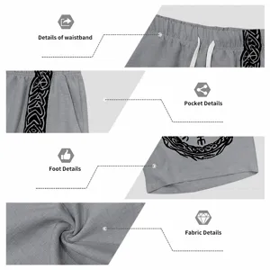 Mens vintage linen shorts with celtic viking pattern, elastic waistband and deep pockets.