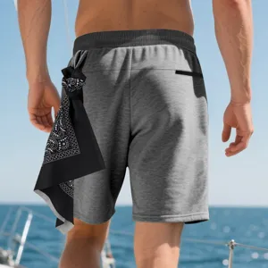 Herren lässige graue Sportshorts mit Bandana-Detail, ideal für den Sommer am Strand und Sport.