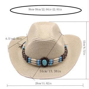 Detail de chapeau de paille avec circonference de tete et dimensions de bord pour soleil d'ete.