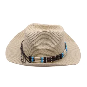 Chapeau de paille cowboy occidental pour homme et femme, chapeau de plage d'ete perle.