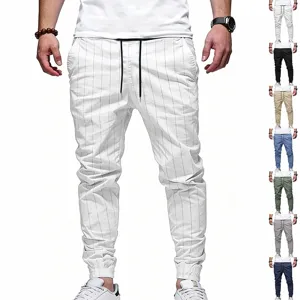 Men's Casual Striped Joggers Loose Fit Drawstring Linen Blend Sweatpants Spring Summer Fashion Sports Casual Trousers