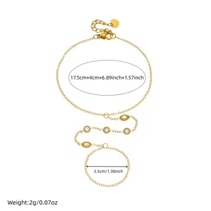 Gold stainless steel slave bracelet with sparkling zirconia, detailed dimension view and specs.