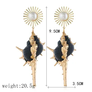 Natürliche vergoldete Muschel Ohrringe Ozean Stil Muschelohrring Detailansicht 9.5cm