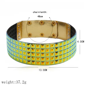 Punk Stil schillernde Nieten Choker Halskette, Punk Rock metallic gold Kragen Schmuck.
