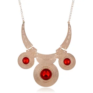 Vintage Statement Halskette mit roten Steinen elegante Modeschmuck für Damen Party.