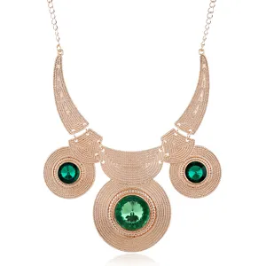 Übertriebene Große Marke Vintage Legierung Statement Halskette Geometrische Strass Anhänger Halskette Für Damen Party Schmuck