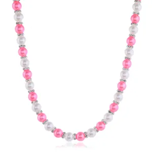 Modische rosa weisse Kunstperle Strass Halskette schicke Damen Kuerzere Kette fuer Alltag