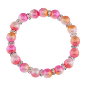 Elegantes pinkfarbenes Perlenarmband mit funkelnden Strass-Abstandshaltern für Damen.
