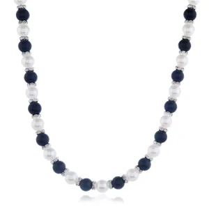 Elegante schwarz-weisse Perlenkette mit Strass-Abstaubern und stylischem Design fuer Damen