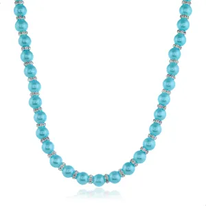 Blaue künstliche Perlenkette mit glitzernden Strasssteinen stilvoller Damenschmuck.