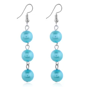 Türkis künstliche Perlen Ohrhänger für Damen, elegante lange Dreifachperlen Ohrringe Schmuck.