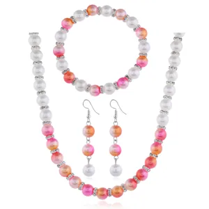 Modischer Farbverlauf Perlen Schmuckset Halskette Armband Ohrringe Damen Alltag