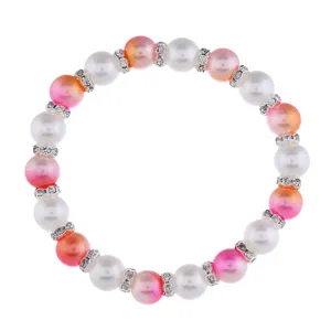 Modische rosa weisse Perlenarmband mit glitzernden Strass Abstandhaltern fur Damen Schmuck