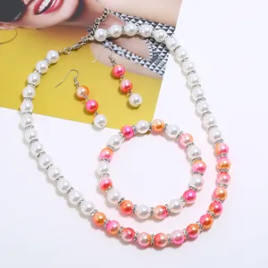 Modisches Kunstperlen Schmuck Set Halskette Armband Ohrringe rosa elegant stilvoll