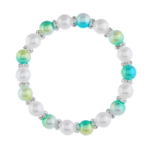 Perlenarmband mit Kunstperlen und Strasssteinen, elegantes Schmuck Detailfoto.