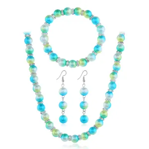 Mode Künstliche Perle Schmuck Sets Strass Legierung Halskette Armband Ohrringe Set Damen Party Schmuck