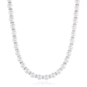 Detailansicht der eleganten Kunstperle und Strass abwechselnd Perlencollierkette fein.