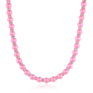 Elegante rosafarbene Perlenkette mit funkelnden Strass-Abstandshaltern für Damen mode.
