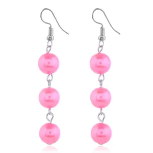 Rosa Perlen lange Ohrringe, silberfarbener Haken mit dreifachen Perlen Detail Schmuck.