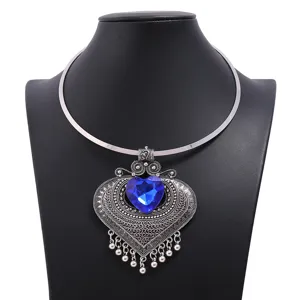Retro Vintage Styl alloy heart pendant necklace me fousnta kleidouki moda kosmima dora gia gynaikes