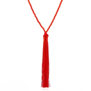 Rote Kristallperlen Halskette mit langer Quaste Detail, elegante und stilvolle Modeschmuck.