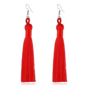 Rote lange Seidentassel Ohrringe mit silbernen Fischhaken für Damen elegante Mode Schmuck