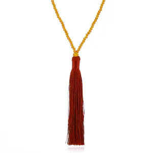 Lange Kristallperlen Halskette mit roter Quaste, elegante Mode Schmuck Accessoires für Damen.