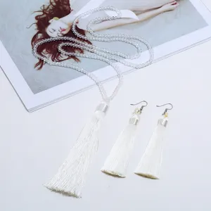 Kristallperlen Lange Kette Eiskunstseide Quaste Ohrringe Set Modeschmuck Elegant Neu