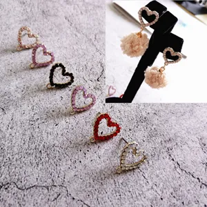 Orecchini a Bottone con Strass a Cuore Stile Coreano Lega Gioielli da Donna
