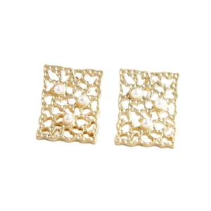 Retro barok rechthoekige holle nepparel legering oorknopjes DIY handgemaakte sieraden accessoires