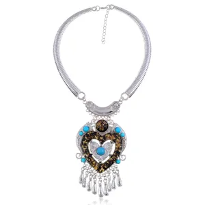 Vintage bohemian retro statement κολιέ με καρδιά και κρόσσια για γυναικεία κοσμήματα