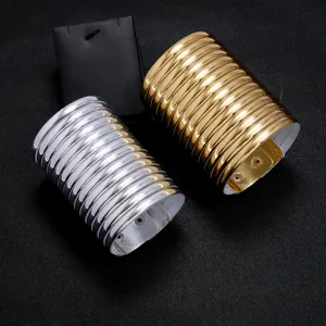 Wide metallic PU leather snap cuff bracelet African fashion punk style gold silver bangle