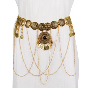 Vintage Coin Tassel Waist Chain Alloy Body Chain Multi Layer Belly Dance Beach Party Jewelry Accessories For Women