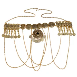 Stunning vintage gold coin tassel waist chain, perfect for belly dance and beach body jewelry.