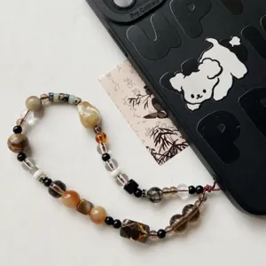 Catena per cellulare in perle acriliche marroni autunno retro braccialetto gioiello DIY