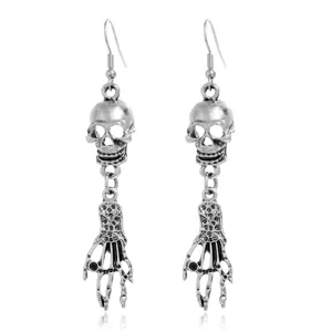 Pendientes colgantes de calavera mano esqueleto plata vintage punk gótico mujer joyas