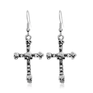 Pendientes colgantes de cruz de calavera de plata vintage joyas estilo punk rock