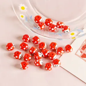 Red polka dot smiley glass loose beads for DIY handmade jewelry crafting earrings accessories