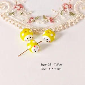 Yellow glass smiley face loose beads with white polka dots for DIY jewelry making earrings.