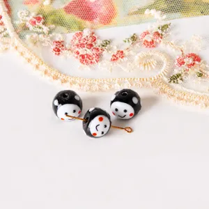 Black and white smiley glass beads with dots for DIY handmade earrings jewelry making accessories.
