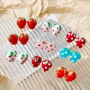 Handmade glass strawberry beads assorted colors DIY jewelry making bracelet necklace charms