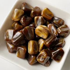Perline quadrate marroni in acrilico dettaglio, accessori per gioielli fai da te.