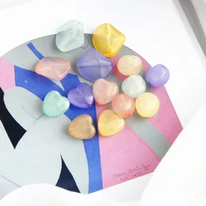 DIY Resin Plastic Glitter Heart And Round Beads Charms Loose Beads For Earrings Jewelry Making Craft Supplies