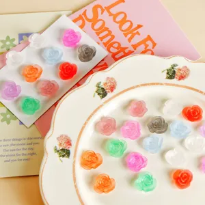 Matte frosted resin rose flower cabochons for DIY handmade jewelry earrings making.