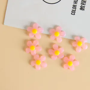 Acrylic flower beads for DIY jewelry making, cute pink charm for handmade necklaces.