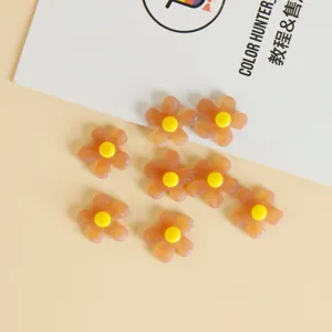 Acrylic flower beads for DIY jewelry making, cute orange floral charms for handmade necklaces earrings.