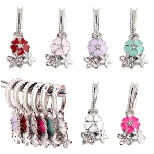 DIY Alloy Lotus Flower Charm Pendant With Rhinestone Drip Oil For European Bracelet Fashion Jewelry Accessory