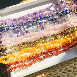 DIY colorful irregular stone bead strands for handmade jewelry making, detailed view.